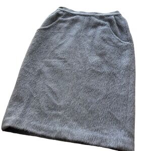 Vintage 60s Cozy Fuzzy Textured Midi Pencil Skirt Gray Pockets Zipper 25" XS